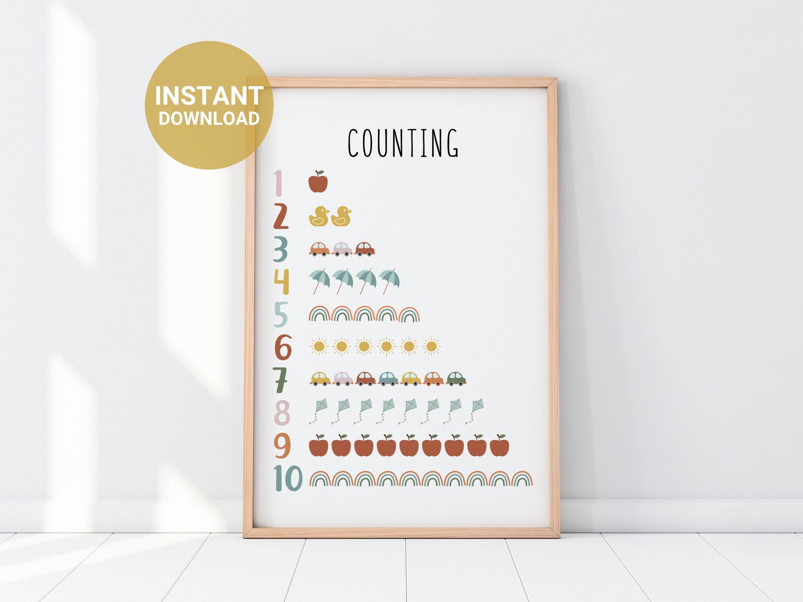 Rainbow Colours Counting Print, Count to 10 Poster, Education Wall Art ...