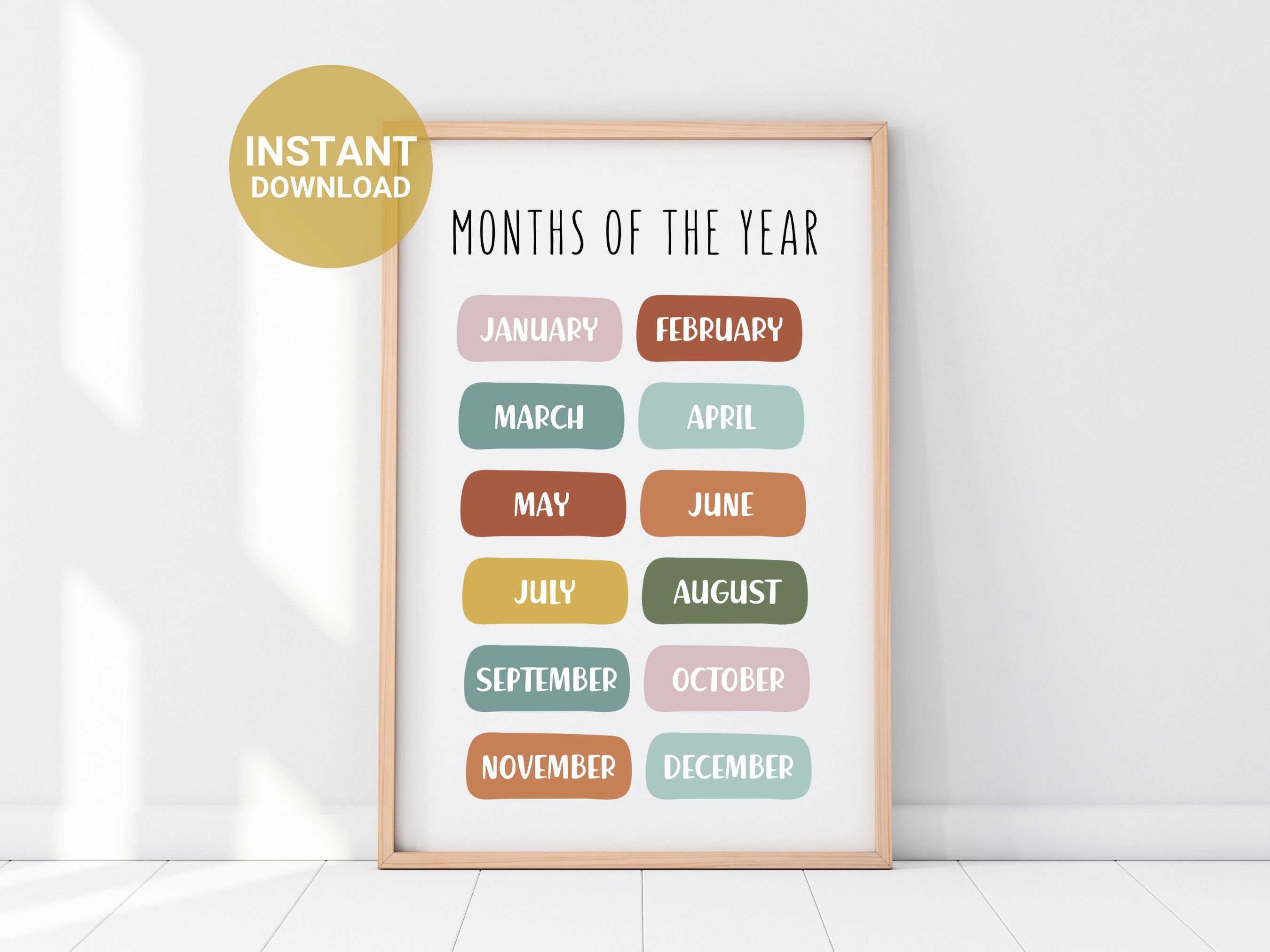 Months of the Year Print, Kids Printable Poster, Educational Wall Art ...