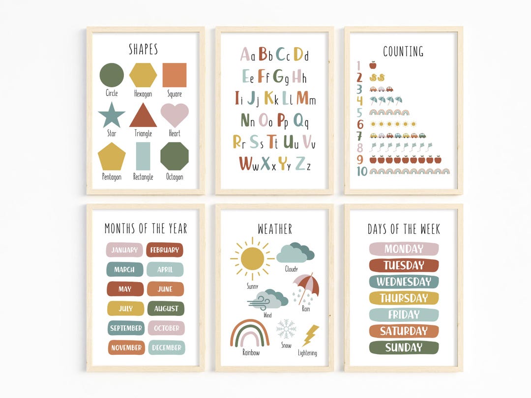 Set of 6 Kids Prints, Kids Printable Posters, Educational Wall Art ...