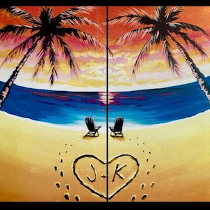 Kit rendez-vous amoureux, kit de peinture adulte, anniversaire de mariage, tableau personnalisé, tableau plage romantique, rendez-vous amoureux, Saint-Valentin