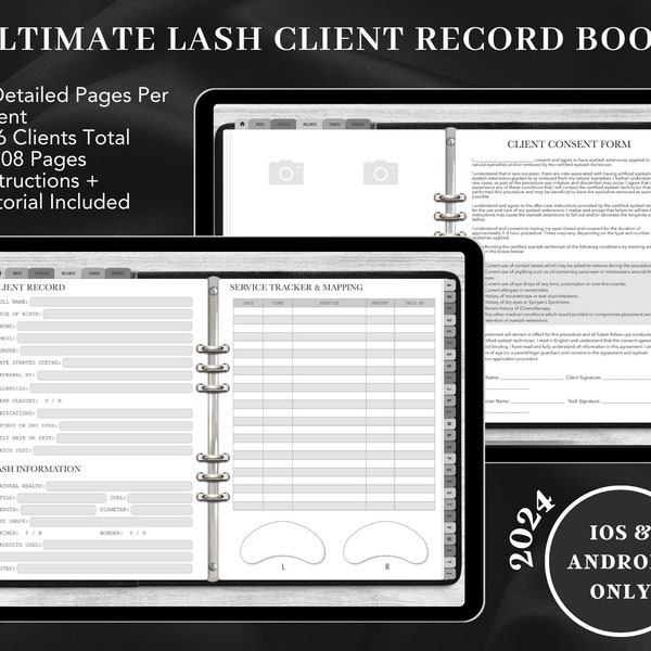 2024 DIGITAL GREY Ultimate Lash Client Record Book Template, Lash Mappings, Service Tracker, Lash Consent Form, New GoodNotes Template