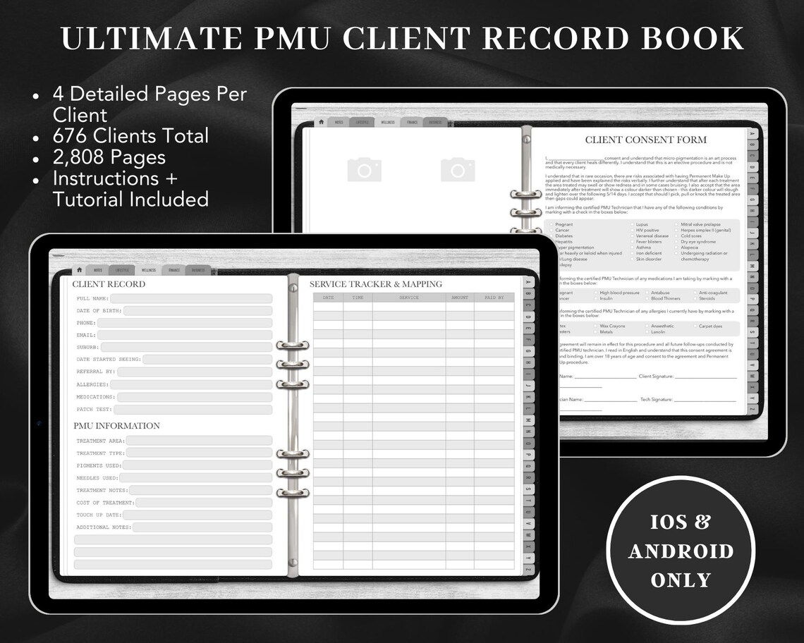 Client Pmu DIGITAL Ultimate Pmu Client Record Book GREY for Goodnotes 6 - Digital ...
