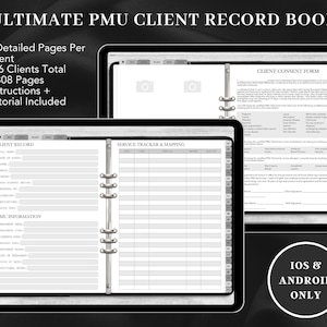 Modèle de livre d'enregistrement client PMU ultime gris numérique, service tracker, formulaire de consentement Pmu, planificateur d'artiste Pmu, planificateur Goodnotes