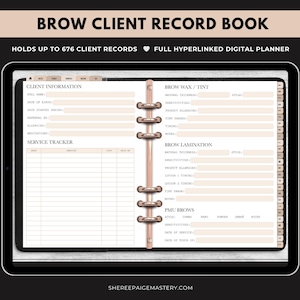 Carnet d'enregistrements client numérique pour sourcils BEIGE For Goodnotes 6 - Agenda numérique - Téléchargement PDF - Sheree Paige Mastery
