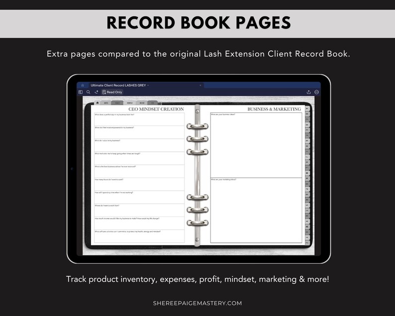 DIGITAL Ultimate Lash Extension Client Record Book GREY For Goodnotes 6 - Digital Planner - PDF Download - Sheree Paige Mastery image 3