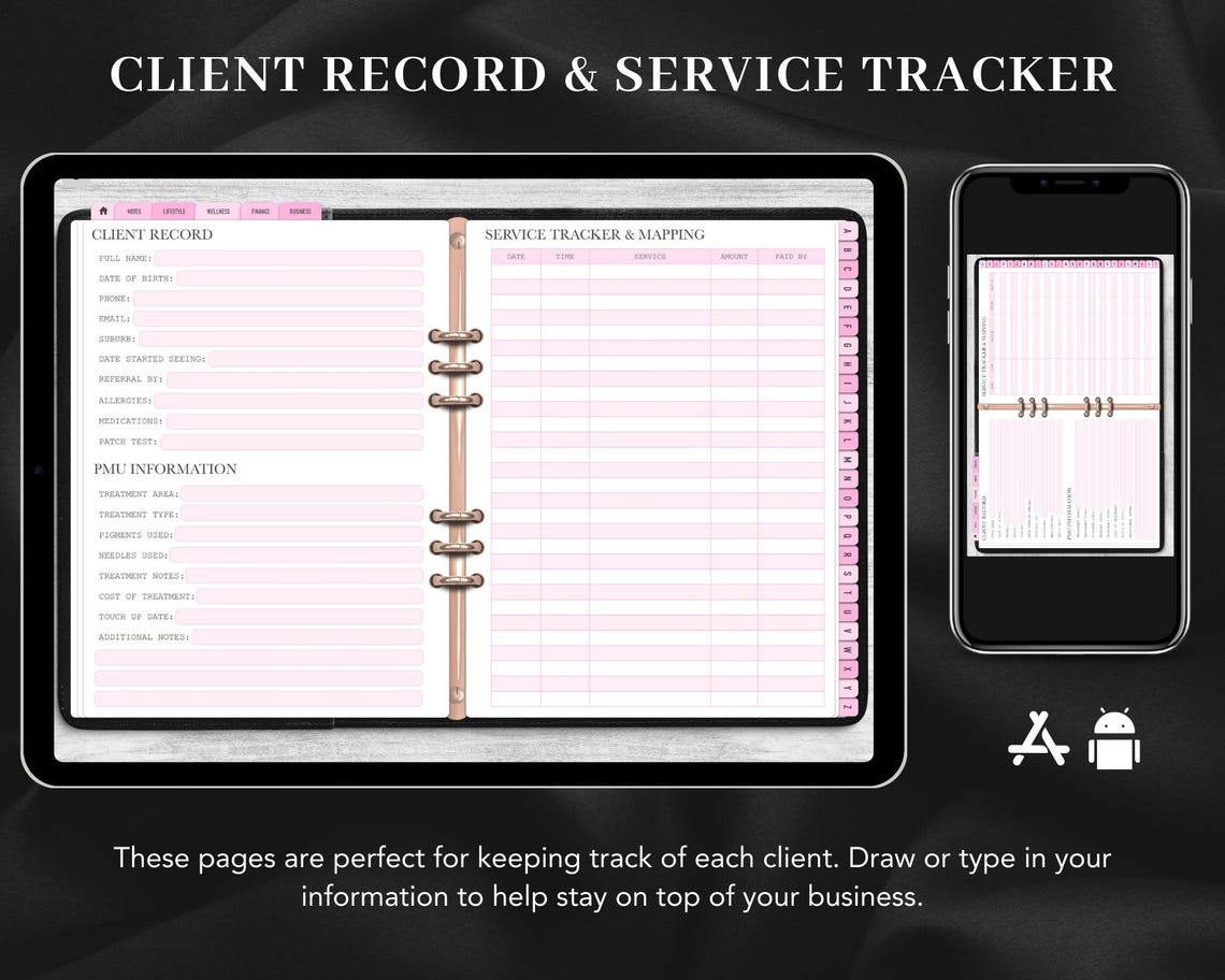 Servicetracker Pdf Pink PMU Client Record Book Template: Service Tracker & Consent Form ...