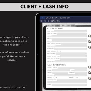DIGITAL Ultimate Lash Extension Client Record Book GREY For Goodnotes 6 - Digital Planner - PDF Download - Sheree Paige Mastery image 5
