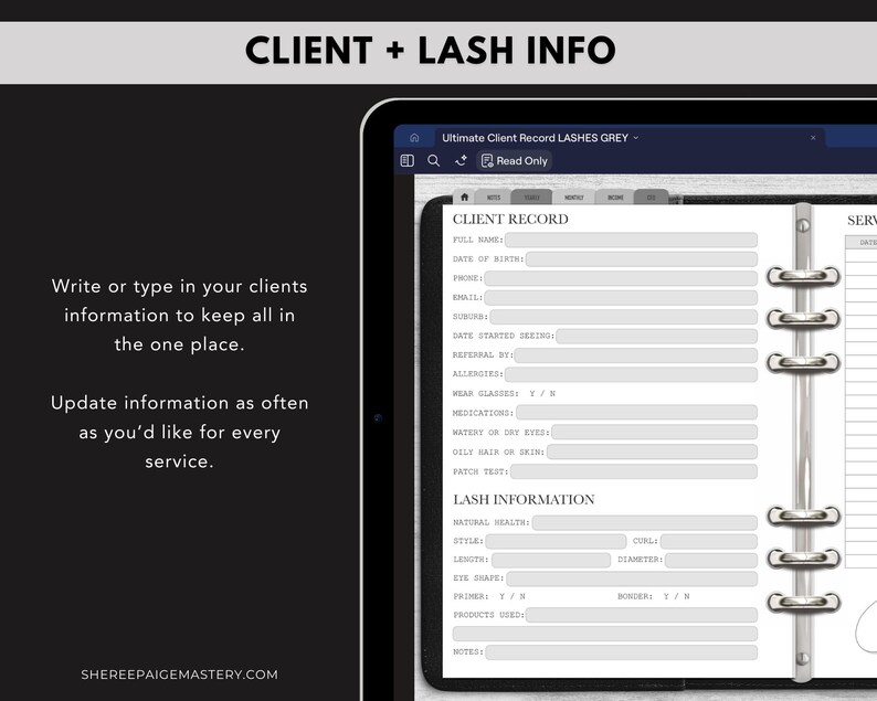 DIGITAL Ultimate Lash Extension Client Record Book GREY For Goodnotes 6 - Digital Planner - PDF Download - Sheree Paige Mastery image 5