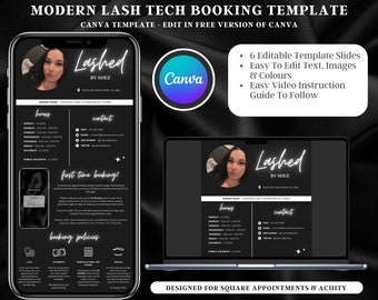 Updated Modern Lash Technician Booking Website Template - Canva Template, Lash Business, Square Appointments, Acuity Scheduling, Download