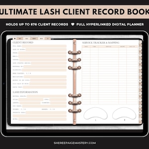 Libro de registro digital para clientes de extensiones de pestañas Ultimate Beige para Goodnotes 6 - Planificador digital - Descargar PDF - Sheree Paige Mastery