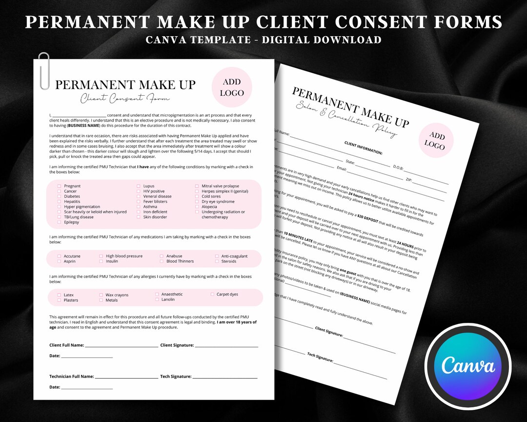 Permanent Make up Client Consent Forms, Client Consultation Forms ...