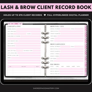 DIGITAL Lash & Brow Client Record Book PINK For Goodnotes 6 - Digital Planner - PDF Download - Sheree Paige Mastery