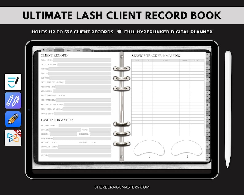 DIGITAL Ultimate Lash Extension Client Record Book GREY For Goodnotes 6 - Digital Planner - PDF Download - Sheree Paige Mastery image 1