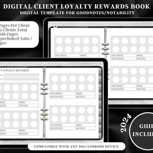 Modèle de livre de récompenses client DIGITAL GREY, Lash Tech Rewards, cartes de fidélité numériques, livre de récompenses beauté, modèle GoodNotes