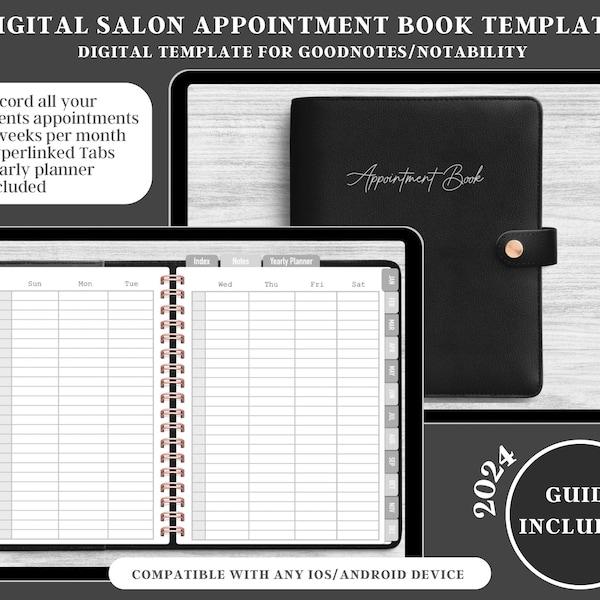 2024 DIGITAL GREY Salon Appointment Book, Business Client Appointment Book, Salon Planner For GoodNotes, Business Beauty Appointment Book