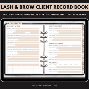 DIGITAL Lash & Brow Client Record Book BEIGE For Goodnotes 6 - Digital Planner - PDF Download - Sheree Paige Mastery
