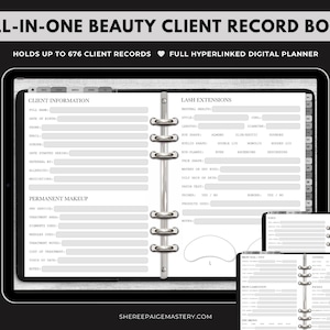 Libro de registro de clientes de belleza todo en uno GREY For Goodnotes 6 - Planificador digital - Descargar PDF - Sheree Paige Mastery