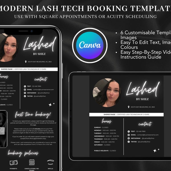 Modern Lash Technician Booking Website Template - Canva Template, Lash Business, Square Appointments, Acuity Scheduling, Digital Download