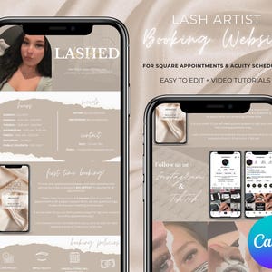 Modello di sito web per la prenotazione di Lash Artist / Modello Canva / Per appuntamenti quadrati e pianificazione Acuity / Download digitale per attività di ciglia