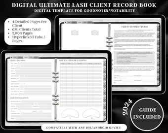 2024 DIGITAL GREY Ultimate Lash Client Record Book Template, Lash Mappings, Service Tracker, Lash Consent Form, New GoodNotes Template