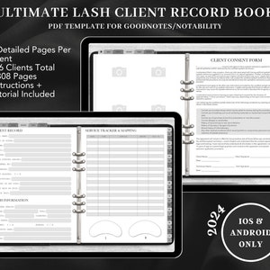 2024 DIGITAL GREY Ultimate Lash Client Record Book Template, Lash Mappings, Service Tracker, Lash Consent Form, New GoodNotes Template