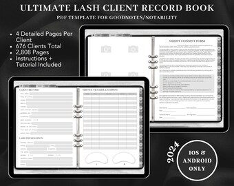 2024 DIGITAL GREY Ultimate Lash Client Record Book Template, Lash Mappings, Service Tracker, Lash Consent Form, New GoodNotes Template