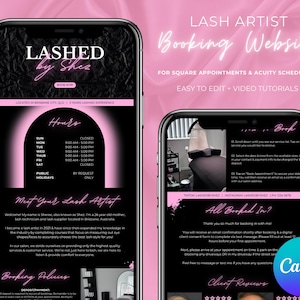 Lash Artist Booking Website Template | Canva Template | For Square Appointments & Acuity Scheduling | Lash Business Digital Download