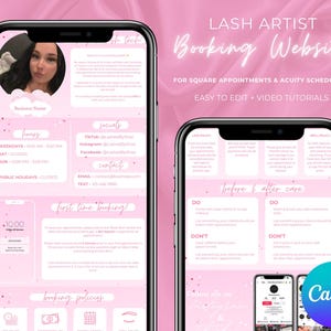 Lash Artist Booking Website Template | Canva Template | For Square Appointments & Acuity Scheduling | Lash Business Digital Download