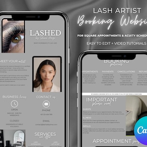 Lash Artist Booking Website Template | Canva Template | For Square Appointments & Acuity Scheduling | Lash Business Digital Download