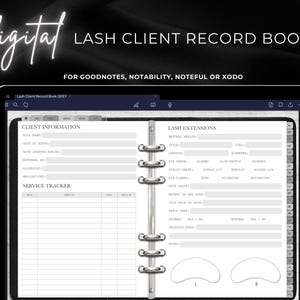 Cyfrowa księga rekordów klientów GREY Lash | Śledzenie klientów Lash Tech | Planer biznesowy Lash | Organizator klientów Goodnotes Lash