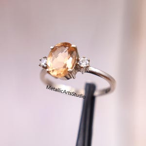 Vintage Oval Morganite Engagement Ring 14k White Gold Round CZ Diamond Ring Nature Inspired Ring Art Deco Ring for Women Jewelry Gift