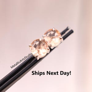 Unique Morganite Earrings, Round Everyday Women&#39;s Earring, White Gold Earring, Wedding Anniversary Gift, Morganite Jewelry, Gifts For Mother