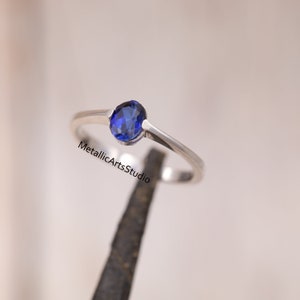 Oval Cut Blue Sapphire Ring, Minimalist Wedding & Engagement Ring, Handmade Solitaire Ring, Art Deco Promise Ring, Anniversary Gift For Her