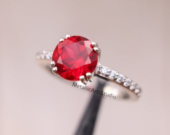 Round cut Ruby Engagement Ring, Solitaire Ruby Ring, Stackable ring, Dainty Gemstone ring, Anniversary gift for women, Weeding ring for her
