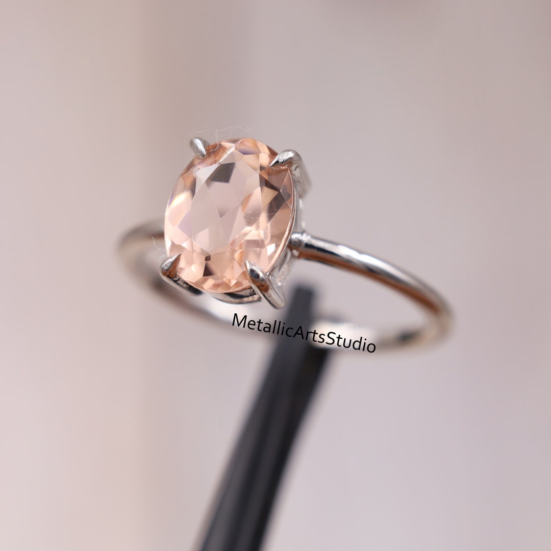 Peach Morganite Engagement Ring, Oval Cut Morganite Minimalist