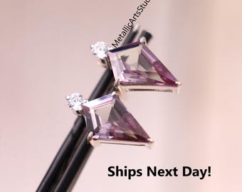 Alexandrite Kite Cut Earrings: Color Changing Sterling Silver Gemstone