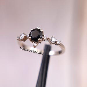 Natural Black Onyx Round Cut Minimalist Ring, Black Onyx Engagement Ring, Promise Wedding Ring, Black Diamond Ring, Graduation Gift For Her