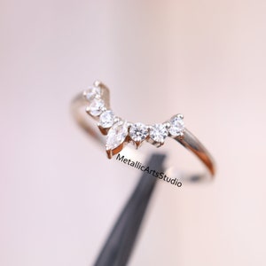 Minimalist Marquise Cut Eternity Band, Curved Diamond Engagement Band, Moissanite Wedding Band, Promise Ring, Stacking Ring Gift For Her