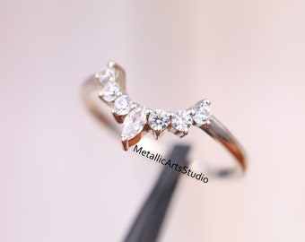 Minimalist Marquise Cut Eternity Band, Curved Diamond Engagement Band, Moissanite Wedding Band, Promise Ring, Stacking Ring Gift For Her