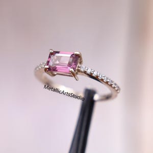 Emerald Cut Alexandrite Engagement Gold Ring, Color Change Alexandrite Ring, 925 Sterling Silver Ring, June Birthstone Ring, Gift For Her