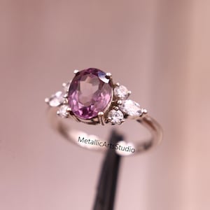 Color Change Oval Cut Alexandrite Ring, 14K Gold Alexandrite Engagement Ring, June Birthstone Jewelry, Solitaire Promise Ring, Gift For Her
