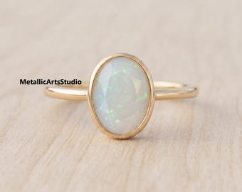 Nature-Inspired Opal Engagement Ring, Unique Oval Cut Opal Wedding Ring, 14K Rose Gold Bridal Jewelry