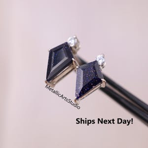 Unique Kite Shaped Blue Sandstone Earrings, Kite Cut Earrings, Star Stone Earrings, Galaxy Night Sky Earrings, Dainty Studds, Gift For Her