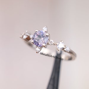 Color Change Alexandrite Engagement Ring: Vintage Style, Sterling Silver