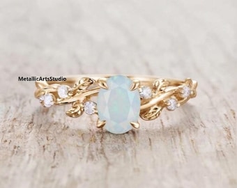 Opal Ring 14k Solid Gold Ring October Birthstone Ring Stunning Oval Natural Inspired Anniversary Ring Gift For Her Birthday Ring Gift