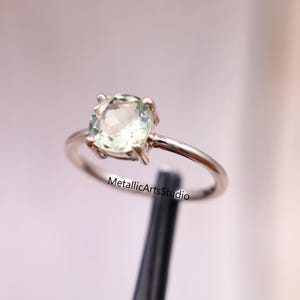Natural Green Amethyst Ring, Antique Cushion Prestolite Ring, Round Cushion Cut Prestolite Ring, Minimalist Ring, Anniversary Gift