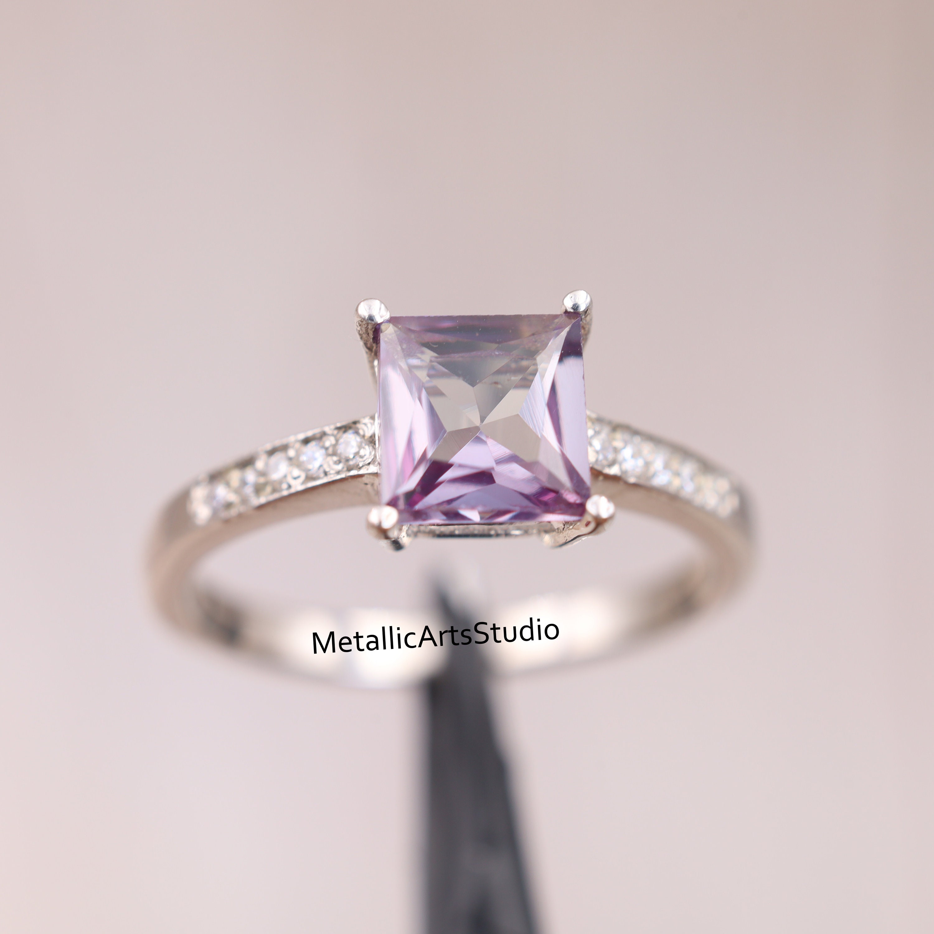 Princess Cut Alexandrite Ring, 925 Sterling Silver Ring, Color Changing