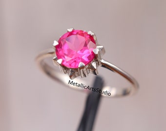 Pink Tourmaline Engagement Ring, Anniversary Gift, Round Cut Ring, 14k Gold Ring, Pink Tourmaline Ring, Promise Ring, Dainty Ring