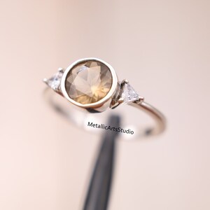 Smoky Quartz Solitaire Ring, Handmade Silver Ring, Women Ring, Round Cut Quartz Gemstone Ring, Healing Ring, Statement Ring, Gift For Her