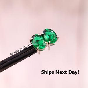 Oval Cut Emerald Earrings, 14K Solid Gold Stud Earrings, May Birthstone Earrings, Solitaire Earrings for Her, Minimalist Dainty Earrings